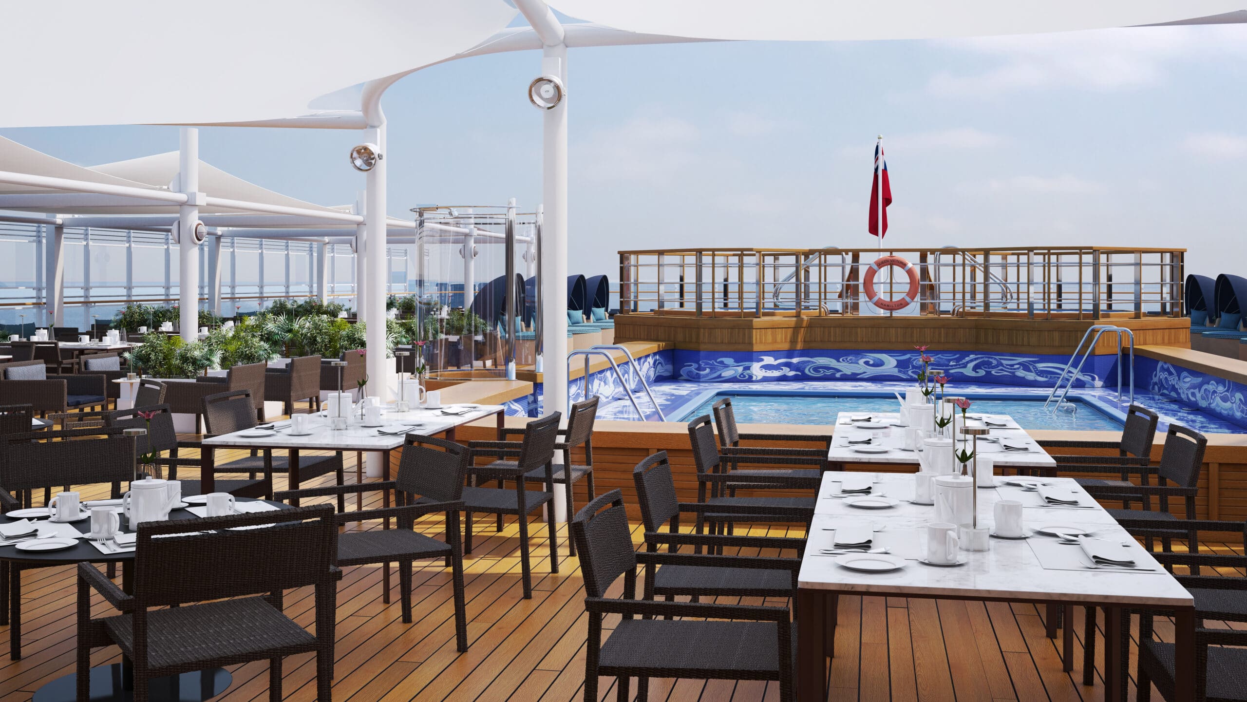 Cruiseschip-Queen Victoria-Cunard--Pool Achterdeck