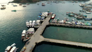 Port of Labuan Bajo, Komodo, Indonesia. Aerial view by drone 4k camera.